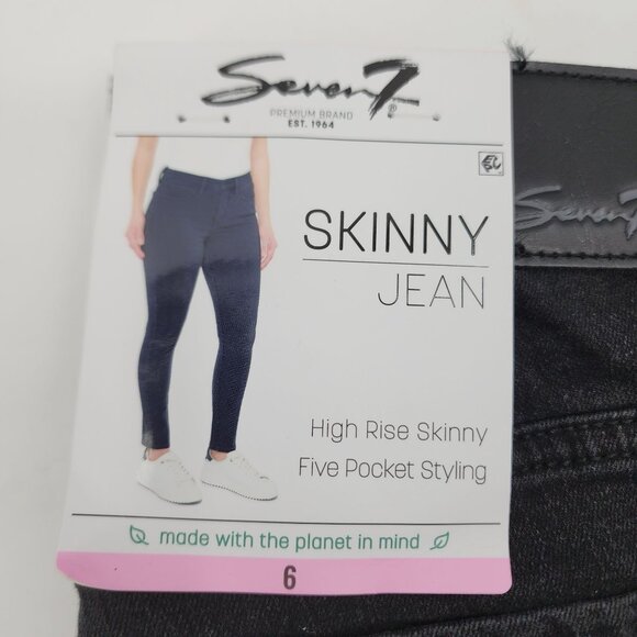 Seven7 Womens High Rise Skinny Jeans Black Size 6 30x28 NWT 5-Pocket - Picture 2 of 5